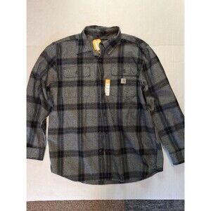 Carhartt Heavyweight Loose Fit Flannel Black Gray Mens L NWT 100% Cotton